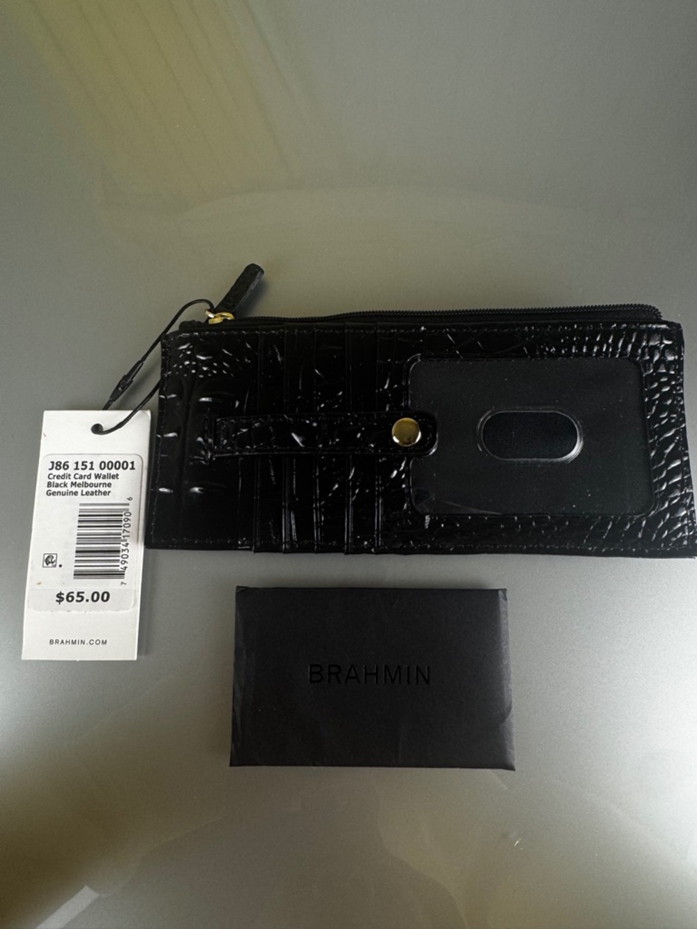 Brahmin JB6 Credit Card Wallet Black Melbourne Geniune Leather NWT